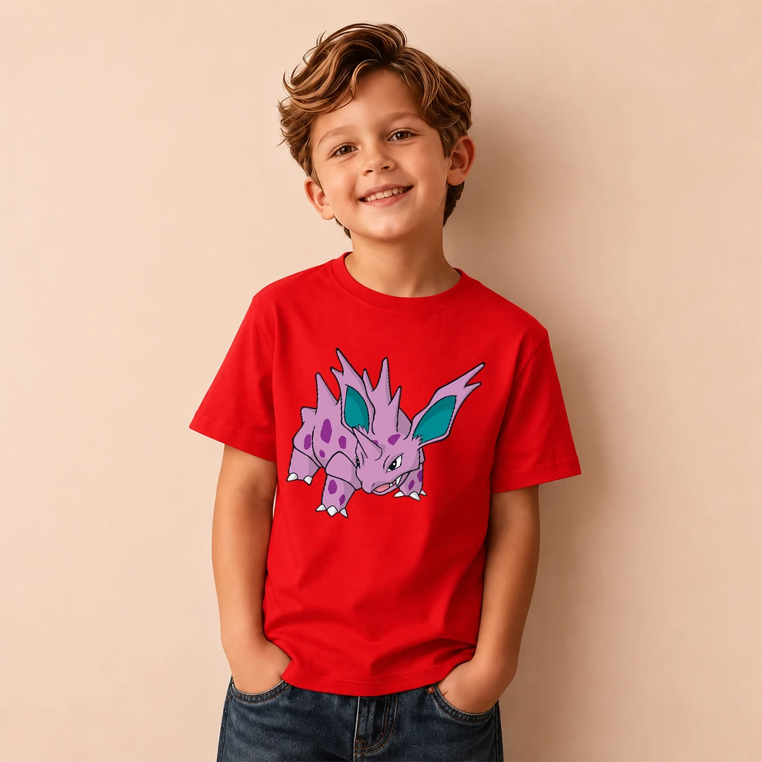 Kids T-shirt Pokemon Nidorino Print Short Sleeve Tee Boys Girls Casual Tops Birthday Gift