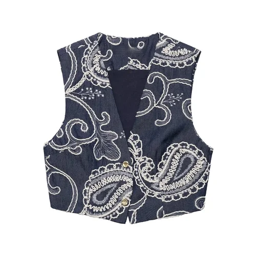 Imagen 2 del producto 2025 nuevo verano mujer casual moda cómodo bordado corto chaleco con cuello en V top + mini pantalones cortos de cintura alta