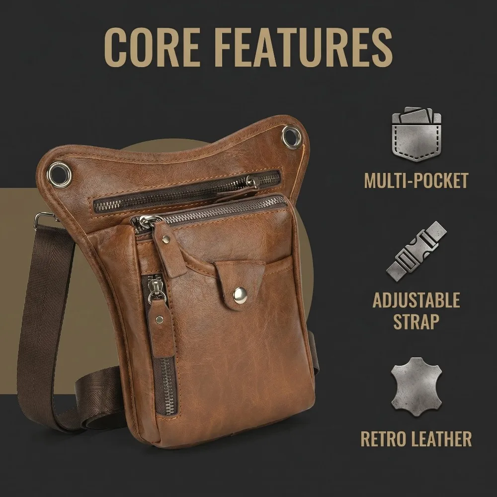Vintage PU Leather Waist Pack Drop Leg Bag Men Women Belt Hip Bag Multifunction Motorcycle Bicycle Outdoor Hiking Camping Bag view 3