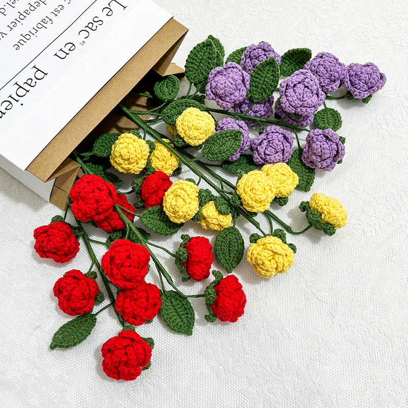 New Handmade Creative Weaving Simulation Multi-head Rose Bouquet Single Finished Joker Desktop Ornaments Decorative Gifts