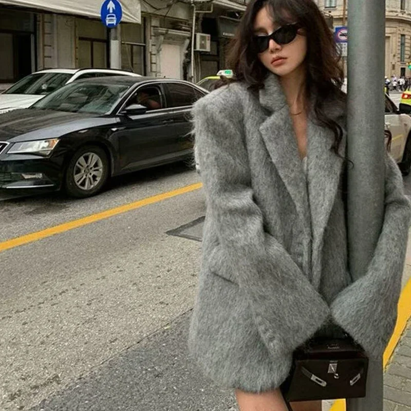 Women Winter Blazer Coat Turn Down Collar Warm Coat Turn Down Collar Fashion Design Blazer Feminino Tops Clothes 2026 New
