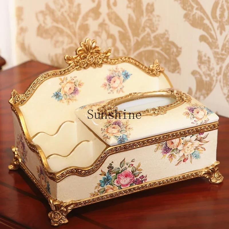 European multifunctional tissue box decorative pumping carton retro living room coffee table ornament