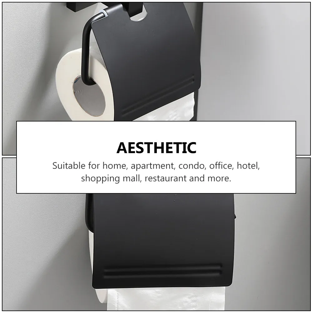 Toilet Paper Holder Black Metal Rust Resistant Bathroom Tissue Roll Rack Minimalist Design