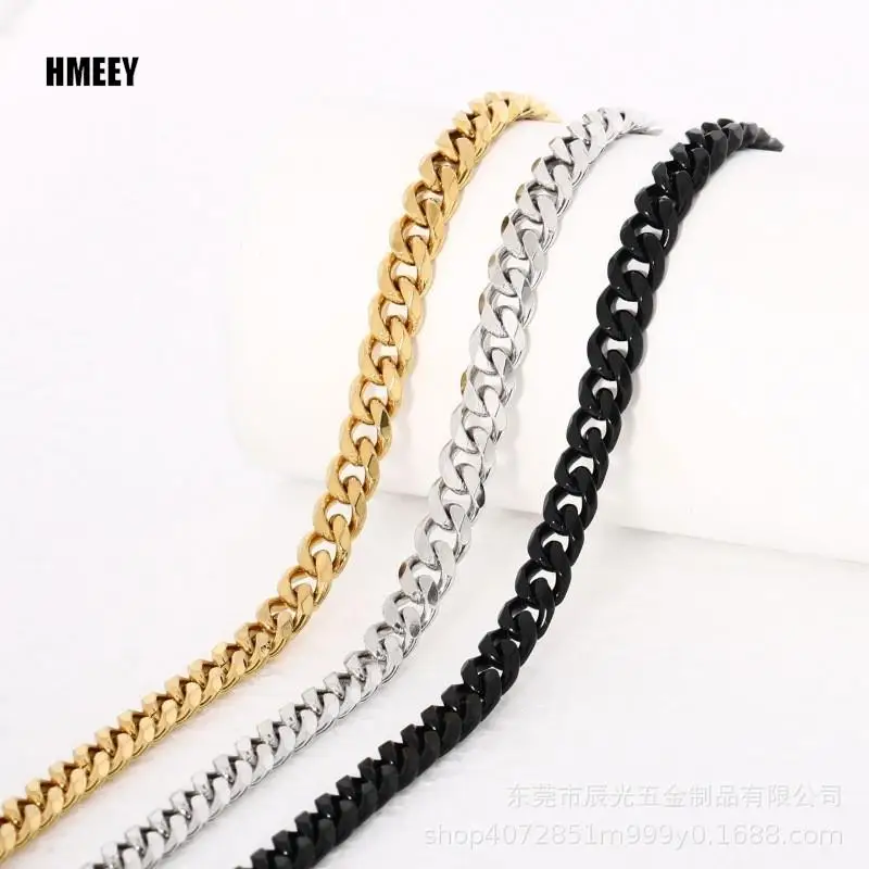Basic Punk Stainless Steel 3,5,7mm Curb Cuban Necklaces For Men Women Black Gold Color Link Chain Chokers Solid Metal Jewelry