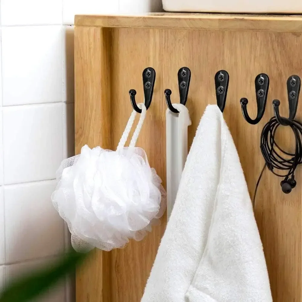 Black Heavy Duty Alloy Hooks with Screws Wall Mounted Hanging Hangers for Coat Towel Bags Cups Hook Home Storage Rack Holders