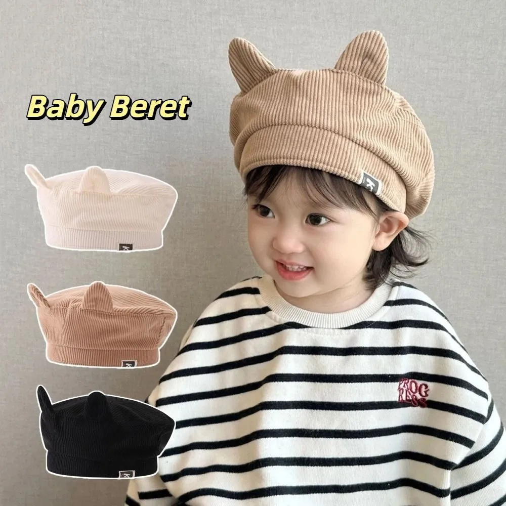 

Fashion Cute Baby Corduroy Beret Korean Boy Girl Cat Ear Beret Flat Top Sweet Duck Tongue Cap
