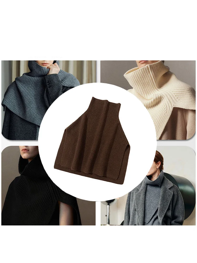 Wool Turtleneck Knit Shawl Scarf Women Slit High Collar Scarves