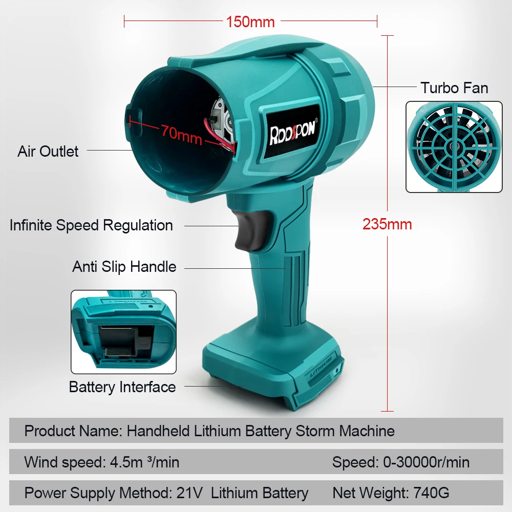 30000 دورة في الدقيقة منفاخ هواء قوي 400 متر/الثانية توربو منفاخ نفاث يده منفاخ أوراق لماكيتا 18-21 فولت أدوات الطاقة #6