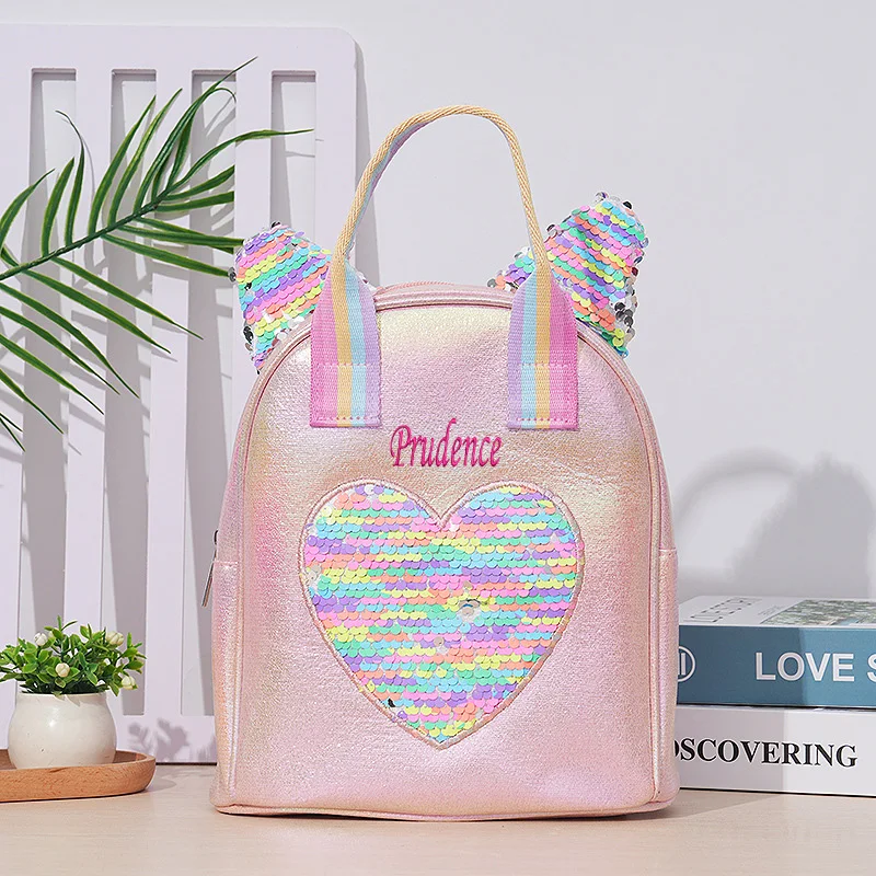 

Personalized New Fashion Rainbow Sequin Peach Heart Backpack Portable Shoulder Bag Trendy Rainbow Strap Bag