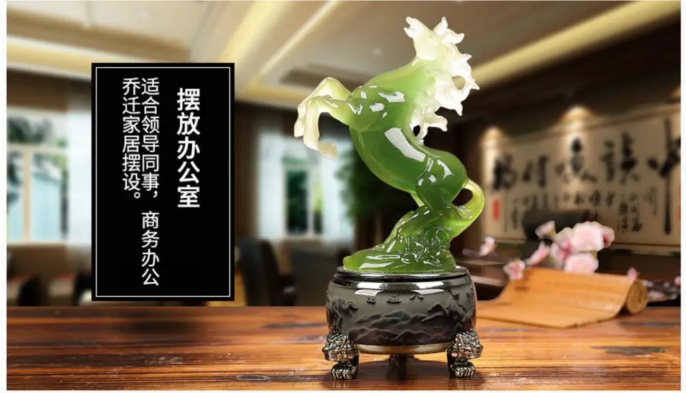 TOP COOL  LARGE # office home Business TOP  FENG SHUI Talisman Protection Money Drawing 3D crystal HORSE Sculpture statue 30cm