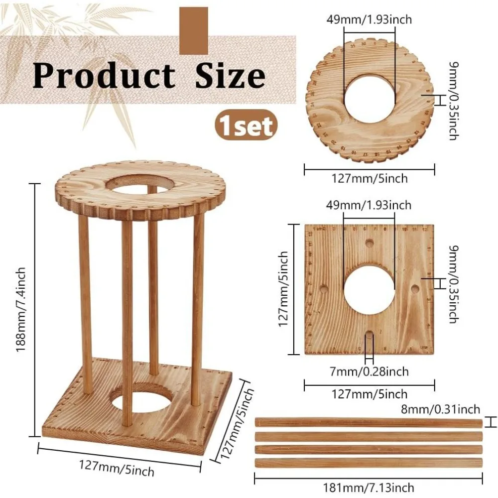 Kumihimo Marudai Disk Kit 32 Slot Wooden Kumihimo Braiding Disk Set Desktop Bracelet Knitting Disk DIY Braiding Disk