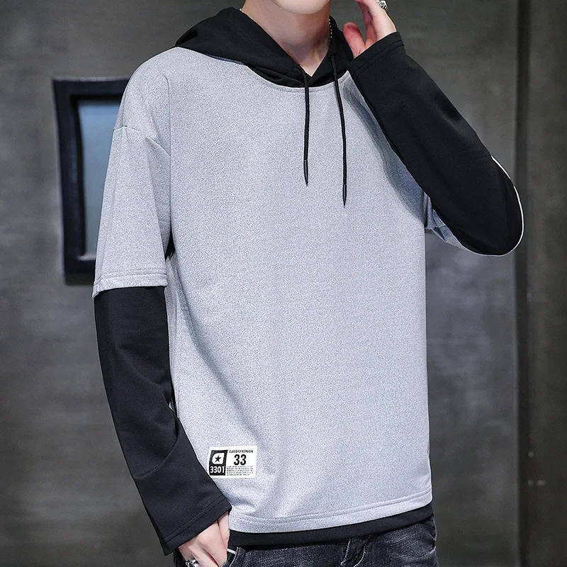 

Men Punk Style Sweatshirts with Hood Men Long Sleeve Shirts Hip Hop Hoodies Men Patchwork Hoodies Spring and Autumn Casual Tops