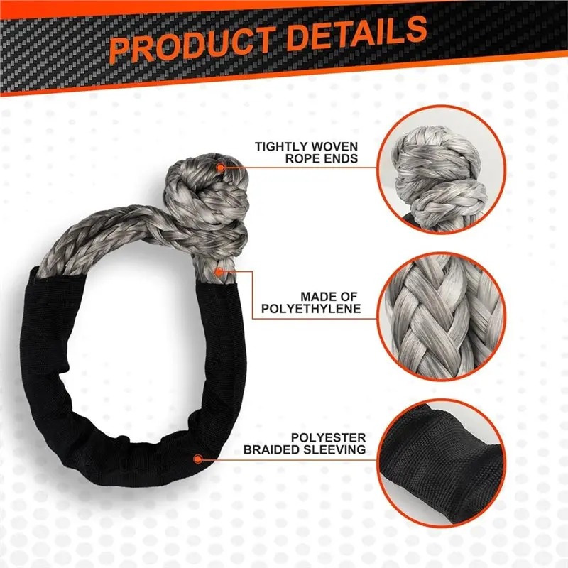 AA76-Soft Shackle, 2PCS 1/2 inci X 22 inci Sintetis, Untuk Sebagian Besar Kendaraan Mobil, Tali Derek Off-Road, Penyelamatan Kendaraan, Road Shackles