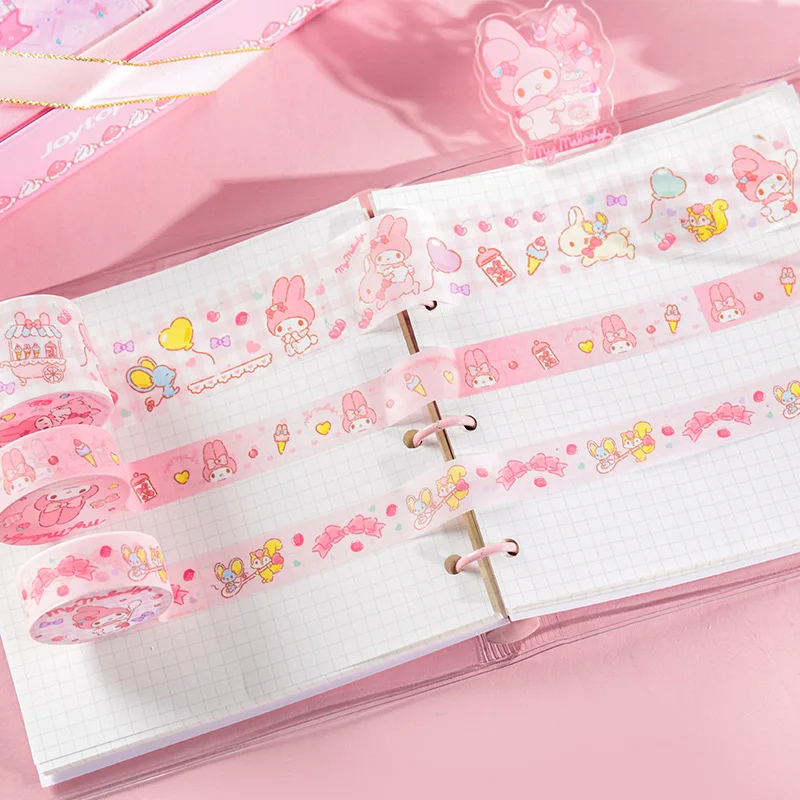 Sanrio Kuromi Melody Cinnamoroll Cartoon Handbook Set Combo Cute Girl Tape Stickers Notepad Pen School Student Gift Prize