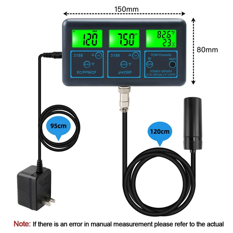 ABUO-Tuya Wifi 7 In1 Water Quality Tester Multi-Parameter Water Analyzer PH/ORP/EC/PPM/CF/Humidity/TEMP Monitor Meter US Plug