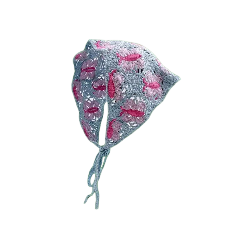Haarband Damen-Haarschmuck, modischer gestrickter, gehäkelter, hohler Dreiecksschal, süßes und süßes, florales Kopftuch im Girly-Stil – Detail 24