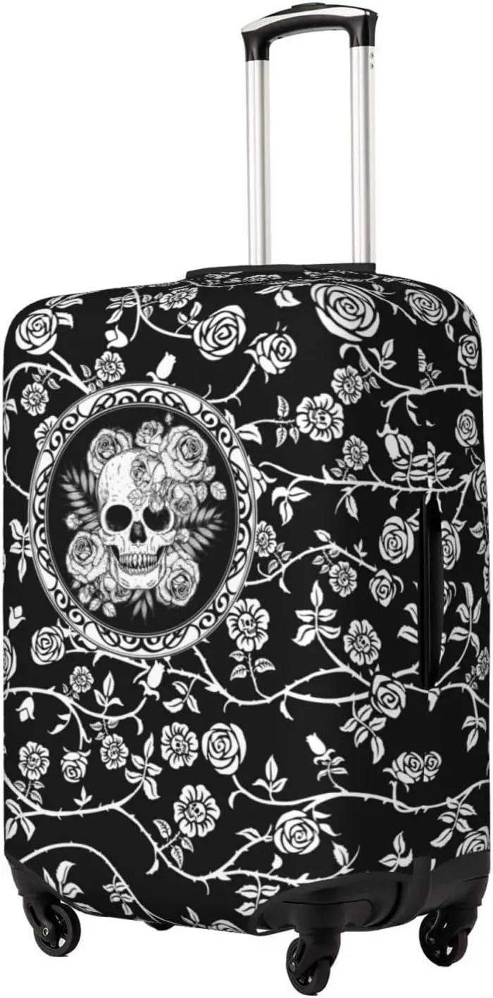 Skull Rose Luggage Cover for Suitcase Elastic Non Scratch Travel Protector Travel Washable Suitcase Halloween Decor