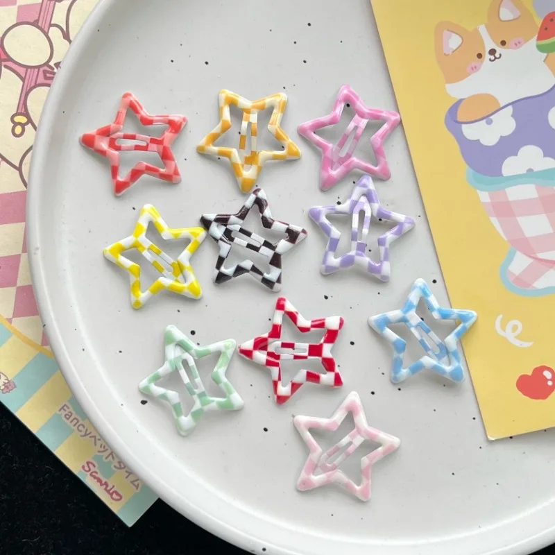 Colorful Star BB Hair Clips Y2K Women Grils Cute Metal Star Grid Hairpin Side Barrettes Hair Grip Headwear Gift Hair Accessories