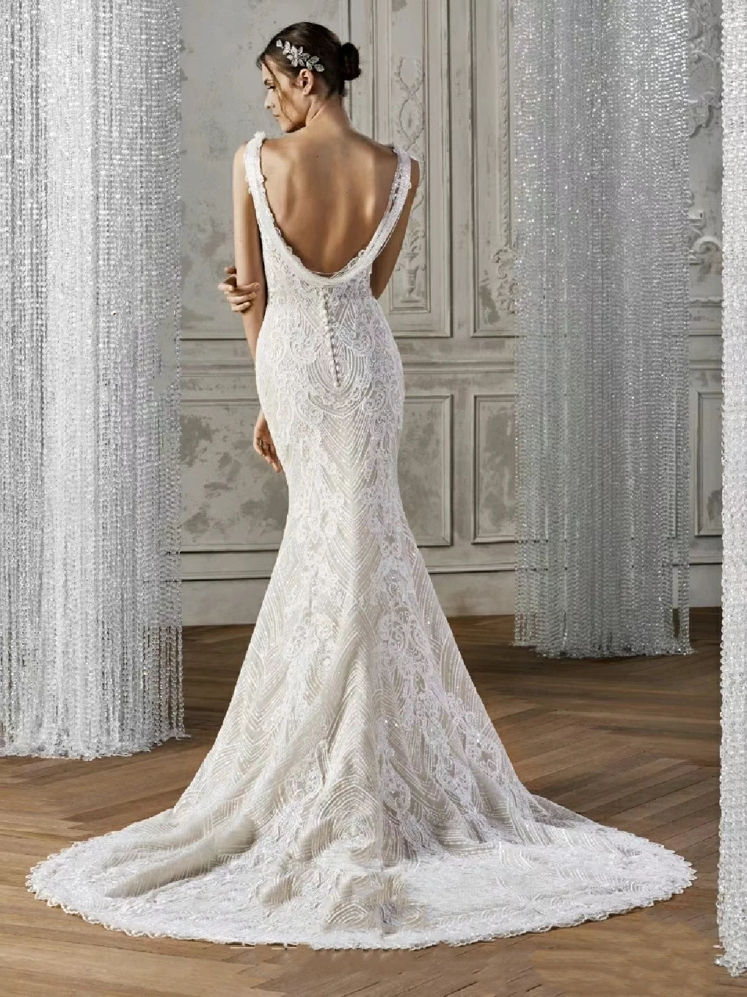 Robes de mariée sirène à col en V pour femmes, robes de mariée magnifiques, quelle que soit la dentelle appliquée, longueur au sol, luxe, 2024, 2023