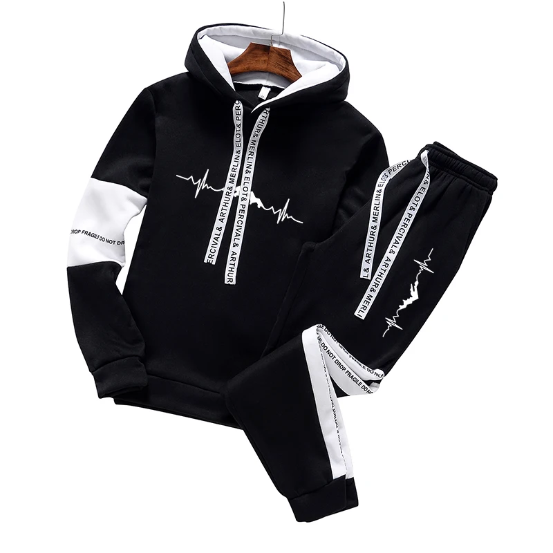 Men\'s Spring and Autumn Luxury Printed Sportswear Casual Fashion Sports Shirt+Sports Pants 2-piece Outdoor Sports Breathable Set