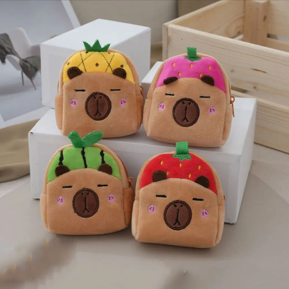 Porte-monnaie en peluche Capybara, animal de dessin animé, pastèque, fraises, ananas, rose, fraise