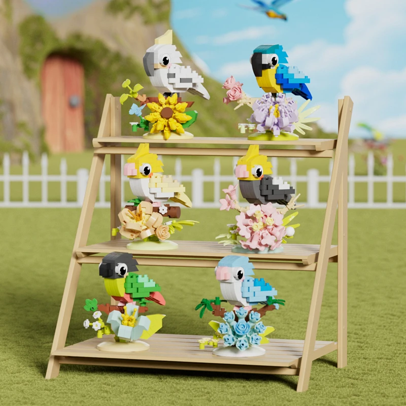 Nowy kolorowy papuga, złożone klocki, zabawki, uroczy model ptaka, edukacyjny prezent dla rodziców i dzieci