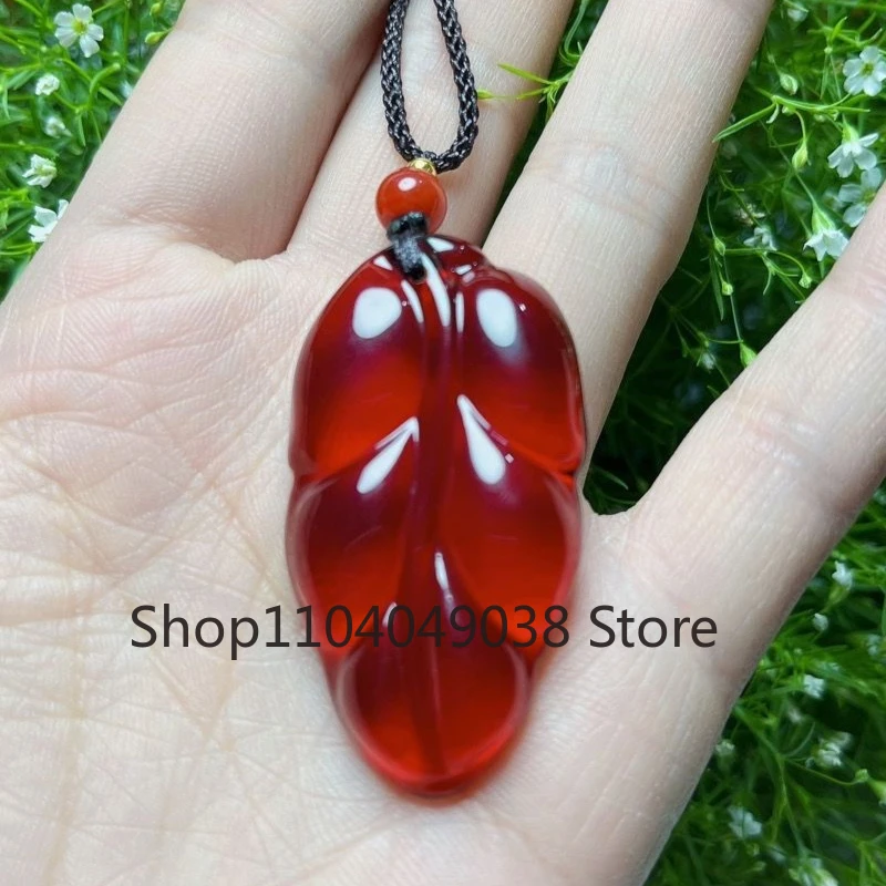 Dominican Clean Water Blue Amber Stone Leaf Pendant Necklace Designer Gemstones Gift Chinese Luxury Charm Manual Carved Jewelry