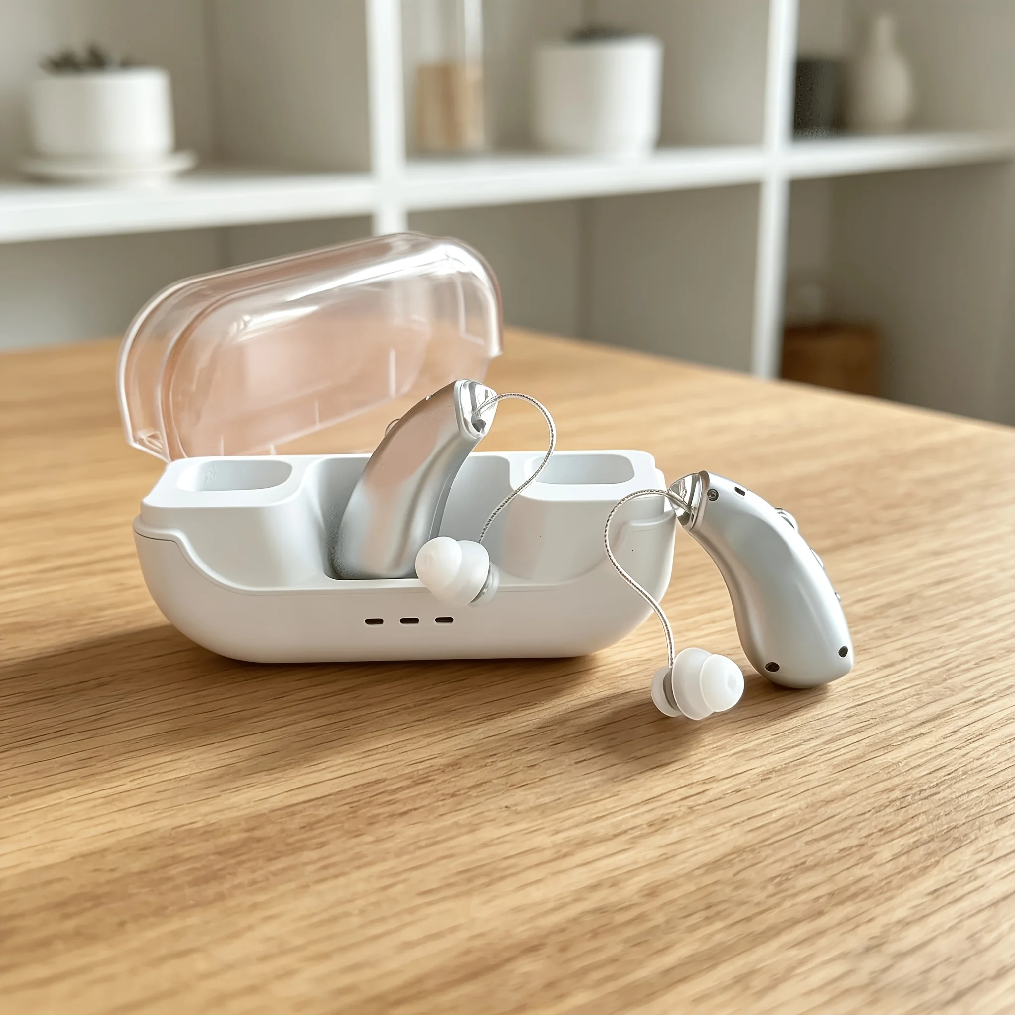 Audífono recargable retroauricular para personas mayores, audífono amplificado con cancelación de ruido y estuche de carga