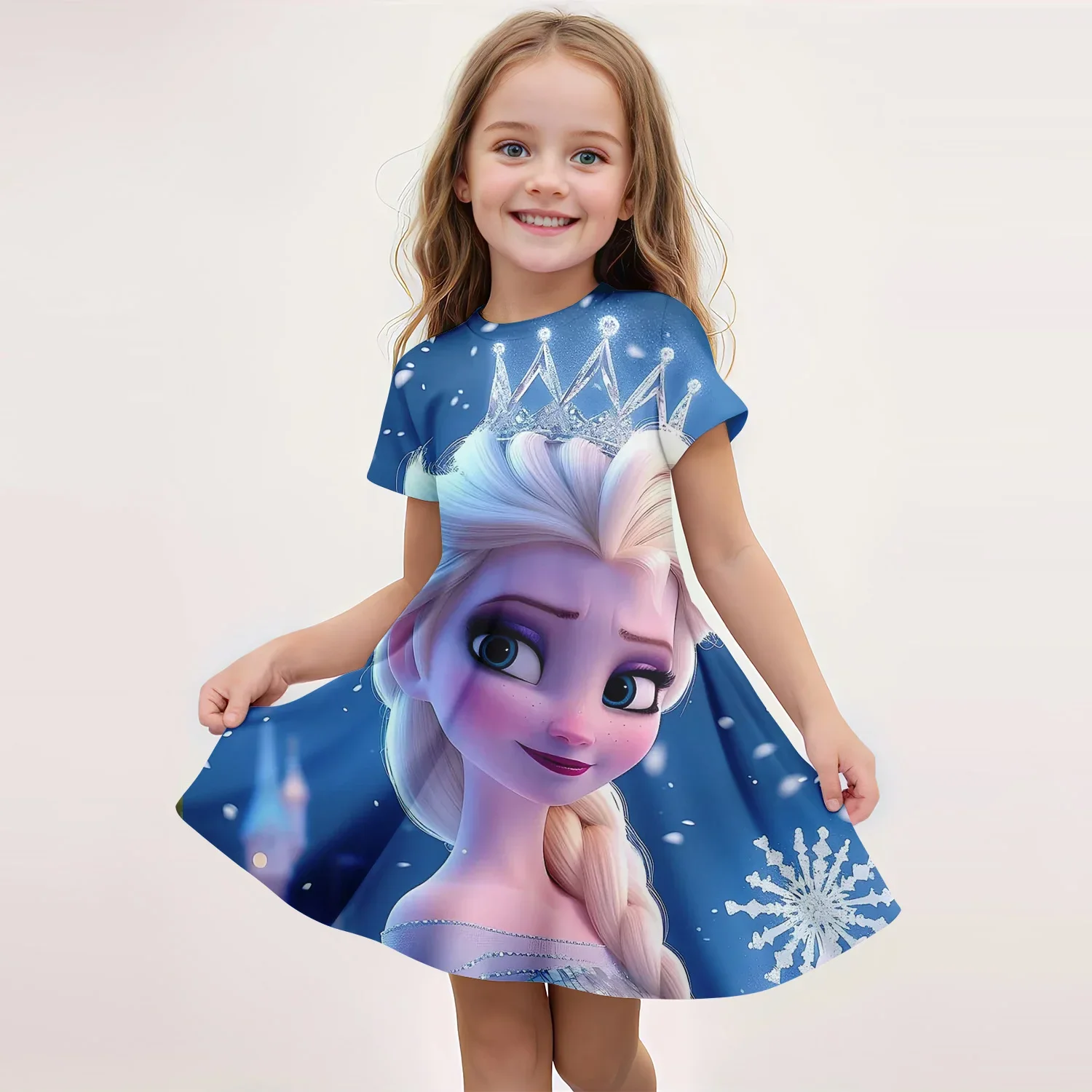 Vestido de princesa Elsa de Disney con capa para niñas, vestido de verano de manga corta para niños, disfraz de fiesta de Frozen de estilo occidental de 2 a 8 años