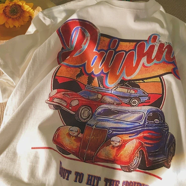 

Summer Women T Shirt Fashion Tops Retro Cartoon Racing Short Sleeve Oversized T-Shirt Hip Hop Fashion Top Tee Streetwear