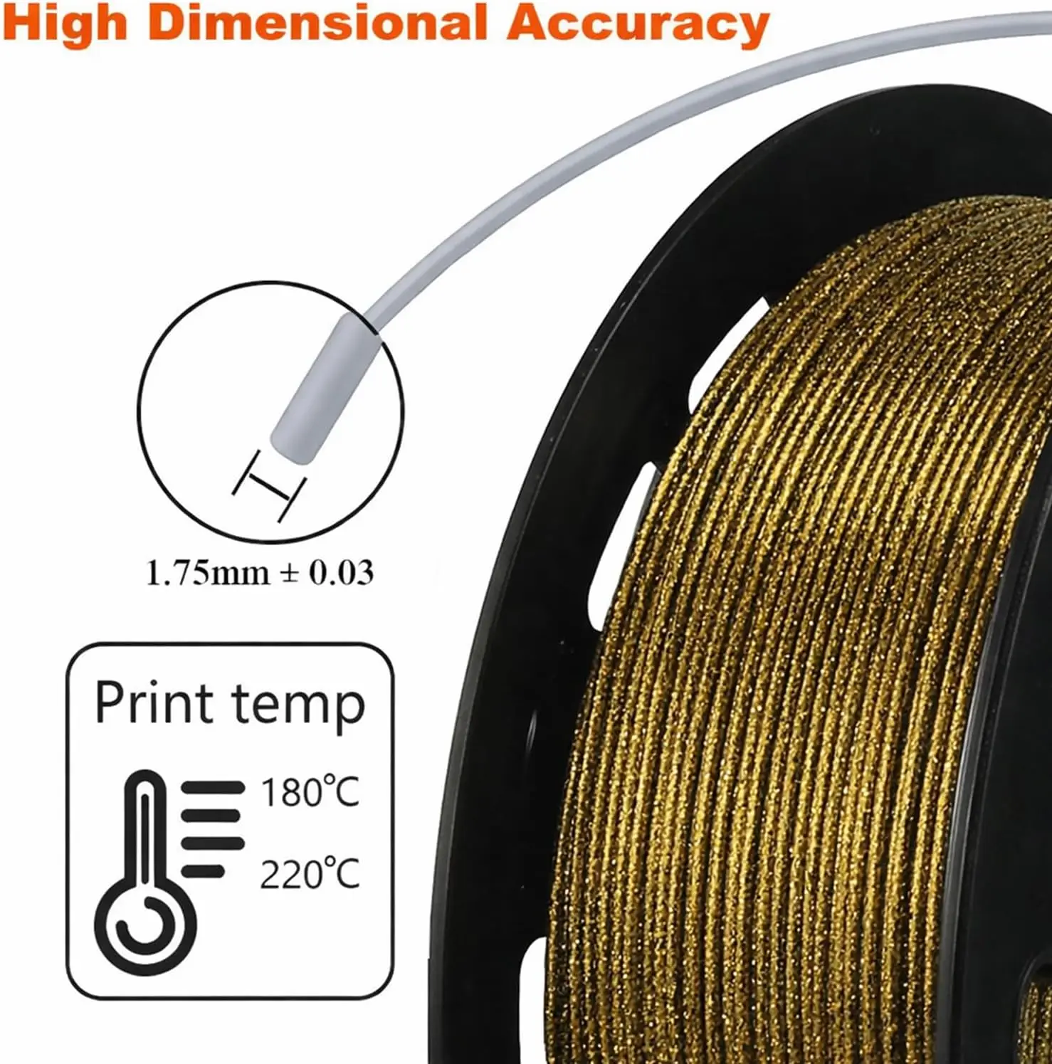 3D Printer Filament Galaxy Glitter PLA Filament 1.75mm 3D Printing Filament, Valentine's Gift, Black Glitter Gold, 250g, Spool