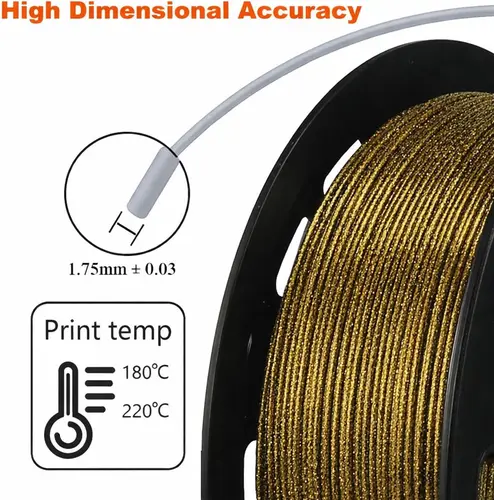 Imagen 2 del producto Filamento para impresora 3D Galaxy Glitter PLA, filamento para impresión 3D de 1,75 mm, regalo de San Valentín, negro con purpurina dorada, 250 g, bobina