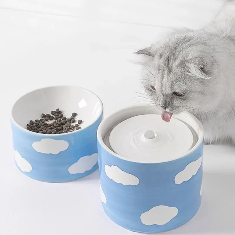 

2.5L Ceramic Water Fountain for Cats with Automatic Dispenser for Cats Indoor Decor Dog Drinking Bowls Cat Fedder USB Charging