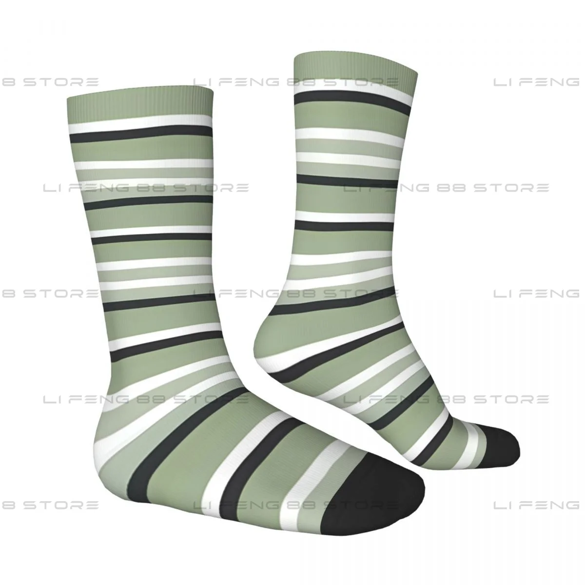 Green And Black Stripes Abstract Art Unisex Winter Socks Hiking Happy Socks Street Style Crazy Sock