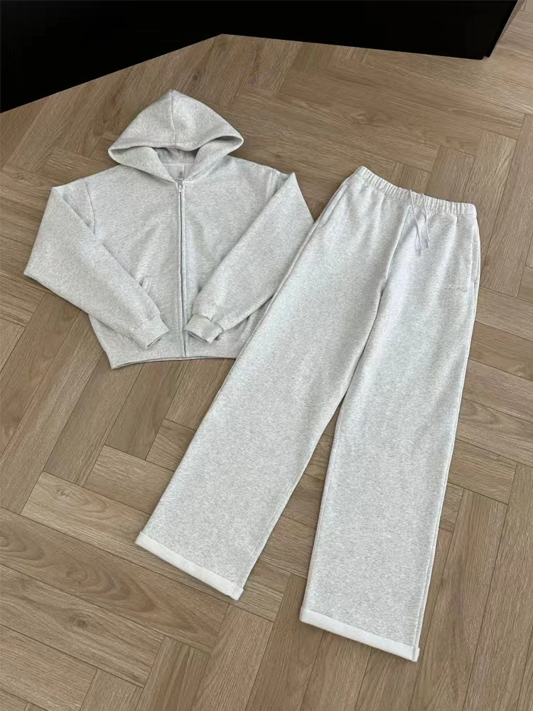 Kardaian inverno fce zíper hoodie jaet conjunto feminino casual esportes moletom longo sve casaco com capuz commute sle