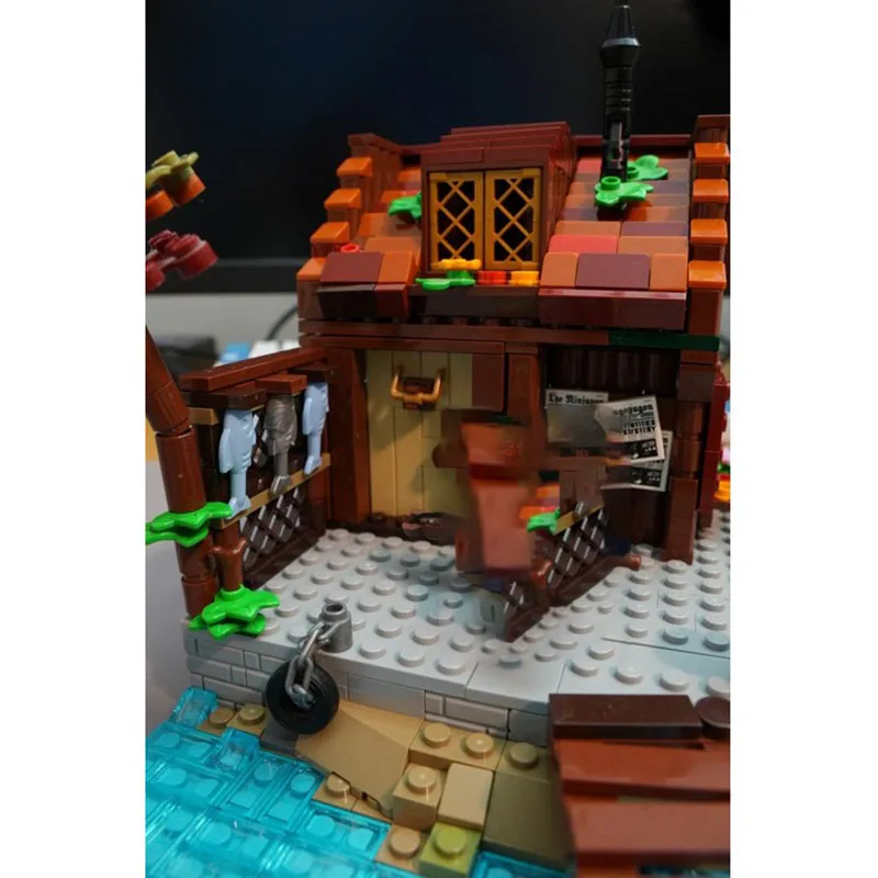 القراصنة القلعة نموذج Moc قوالب بناء وحدات صياد كوخ نموذج التكنولوجيا كتل عيد الميلاد لتقوم بها بنفسك لعبة هدايا البناء #4