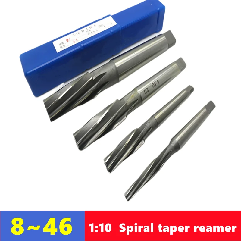 1: 10 spiral groove taper machine reamer HSS taper shank reamer 8-46mm, used for cutting and grinding holes in machine tools