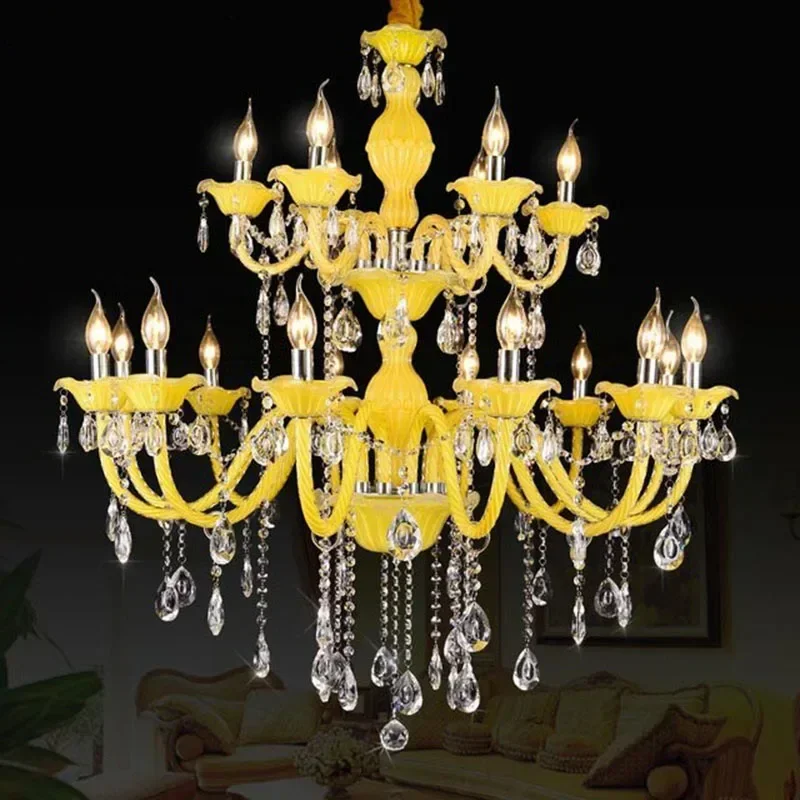 Yellow Crystal Chandeliers Lighting Living Room Dining  Lustre Pendant Lamp For Ceiling Home Decoration Suspension Luminaire