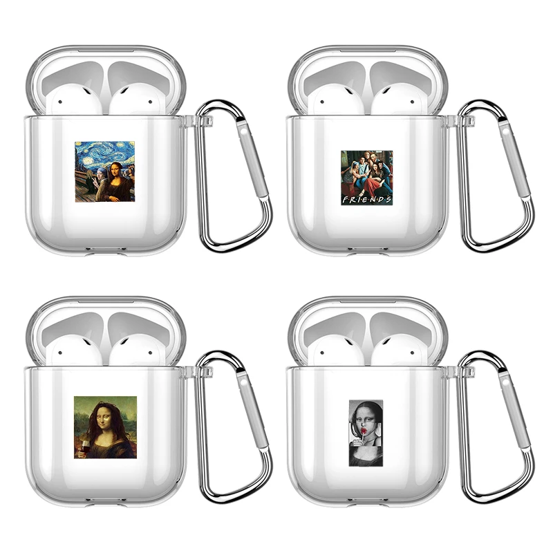 

Aesthetic Abstract Art Mona Lisa With Hook Case For AirPods 2 3 1 Cases For AirPods Pro 2 Coque Transparent Soft Earphone Cover