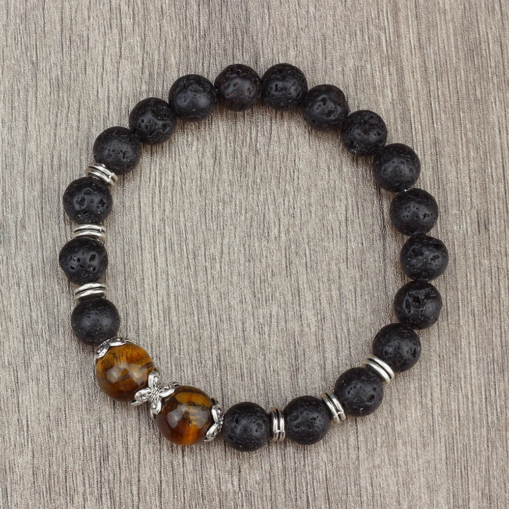 Bracelet en pierre constants ique naturelle pour hommes et femmes, perles de lave noires, bracelet de yoga, cadeau de bijoux, diffuseur d'huile, breloque, mode, 8mm