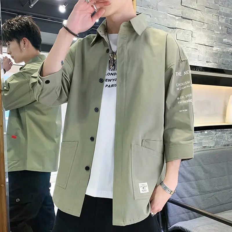 2024 Shirts Men Handsome Fashion Streetwear Design Japanese Harajuku Korean Summer All-match Teens College Unisex Clothes Ins