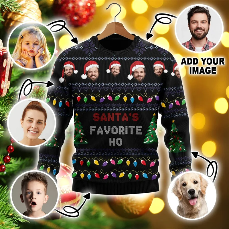 Custom Photo DIY Personalized Characters/Pets Fun Ugly Christmas Sweaters Christmas Gift Tops Couple Party Pullover sweater New