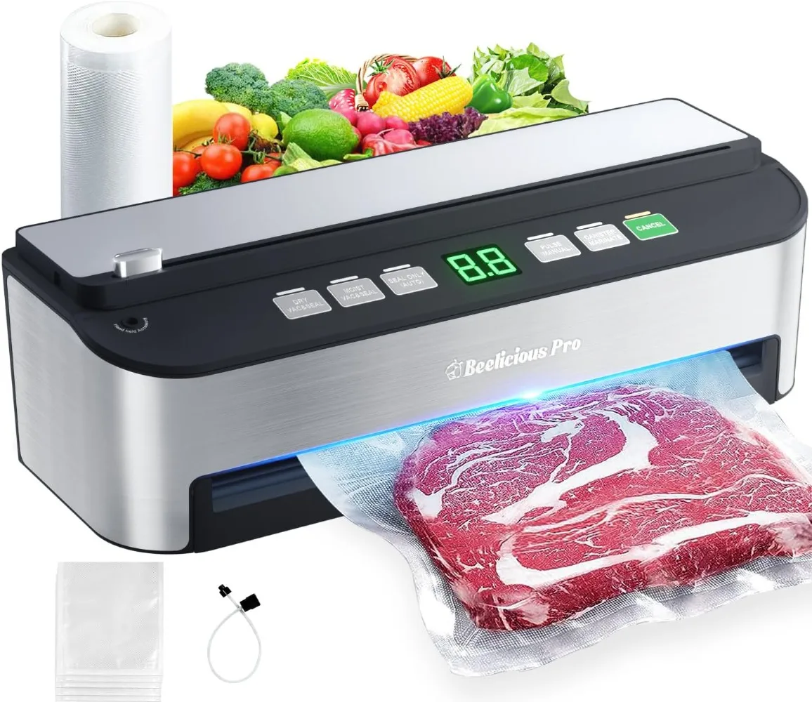 

Fully Automatic 8-IN-1 Food Sealer with Bags Storage,Build-in Cutter,Moist Mode and Air Suction Hose,Digital Countdown,Sous Vide