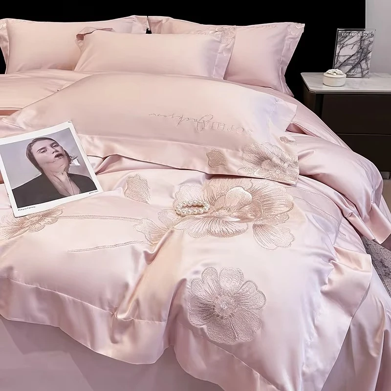 4-Piece Reversible Queen Size 100% Cotton Comforter Bedding Sets 200TC Embroidered Deta Sheet Pillowcase & Duvet Cover