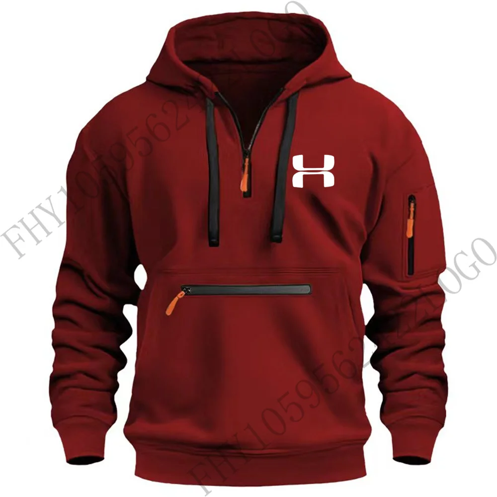 Men's autumn and winter fashion casual pullover outdoor fitness design multi-zipper street sweatshirt hooded long-sleeved hoodie