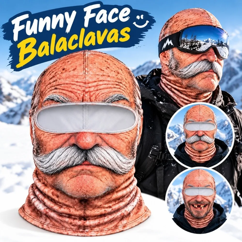 3D Face Printed Old Man Balaclava Full Coverage Breathable Eye Hole Face Mask White Mustache Stretch Novelty Headwear For Men