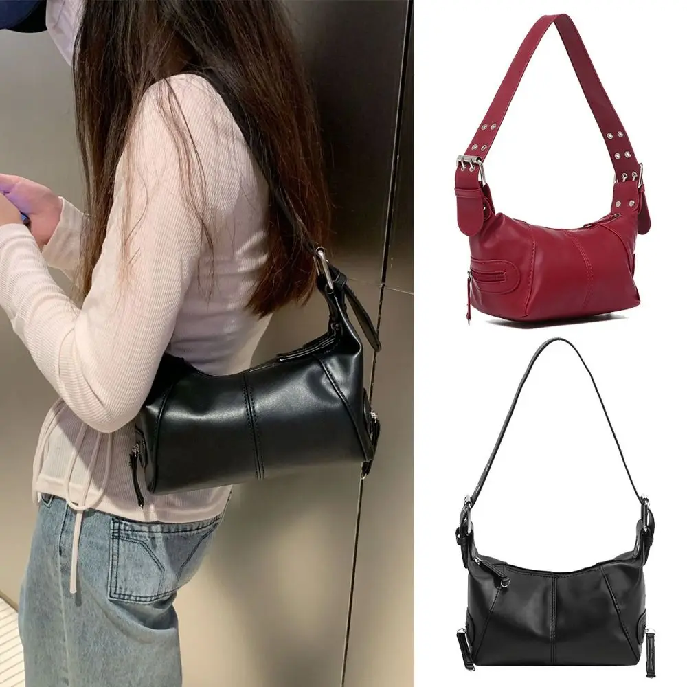 

Casual Zipper Underarm Bag Black White Pu Leather Single Shoulder Bag Cool Drag Style Tote Bag Daily Use
