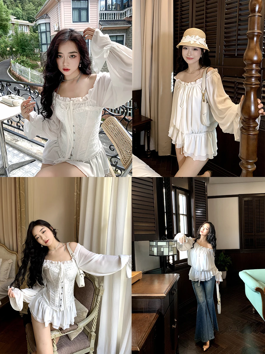 

Женский топ свободного кроя с расклешенными рукавами, эластичной талией, от Cherry Brand, художественный дизайн, длинный рукав, полиэстер