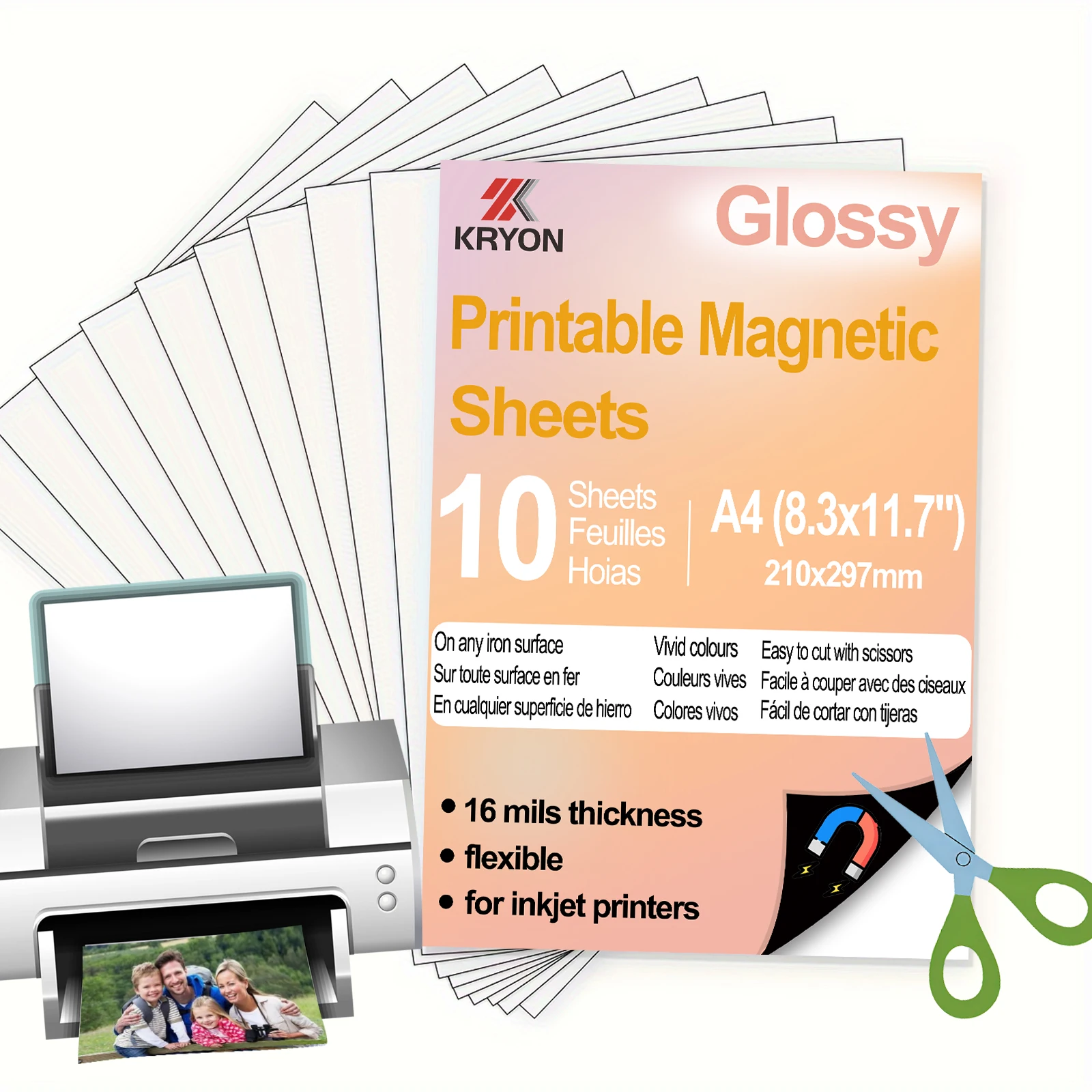 A4 8.3×11.7 Inch 10 Sheets Glossy Printable Magnetic Sheets for Inkjet Printers, Compatible with Electronic Die Cutting Machines