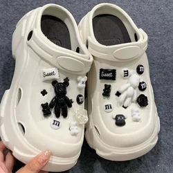 1 set of black and white bears Novelty Cute Hole Shoe Charms PVC Shoe Decorations Sneakers Slippers Accessories Girl Gift NEW